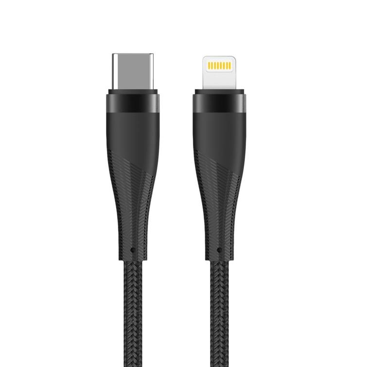 Maxlife MXUC-08 USB-C - Lightning-kaapeli 1,0 m 27W musta nailon