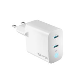 Forever TC-06-65CC GaN PD QC laturi 2x USB-C 65W valkoinen