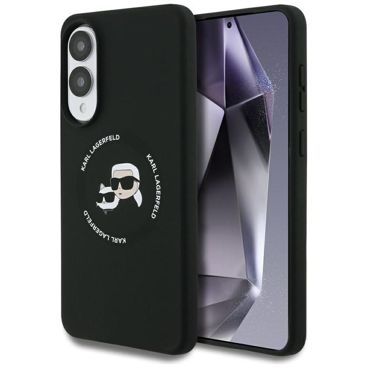 Karl Lagerfeld -suojakuori Samsung Galaxy S25 Edgelle, magneettinen silikonikuori, kaksi päätä, musta
