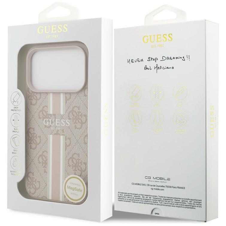 Guess 4G Printed Stripes MagSafe -kotelo iPhone 17 Prolle, pinkki