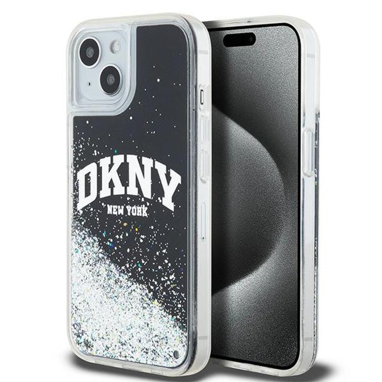 DKNY-kotelo iPhone 15 Plus 6,7":lle DKHCP15MLBNAEK mustat nestekimalteet kaarilogolla