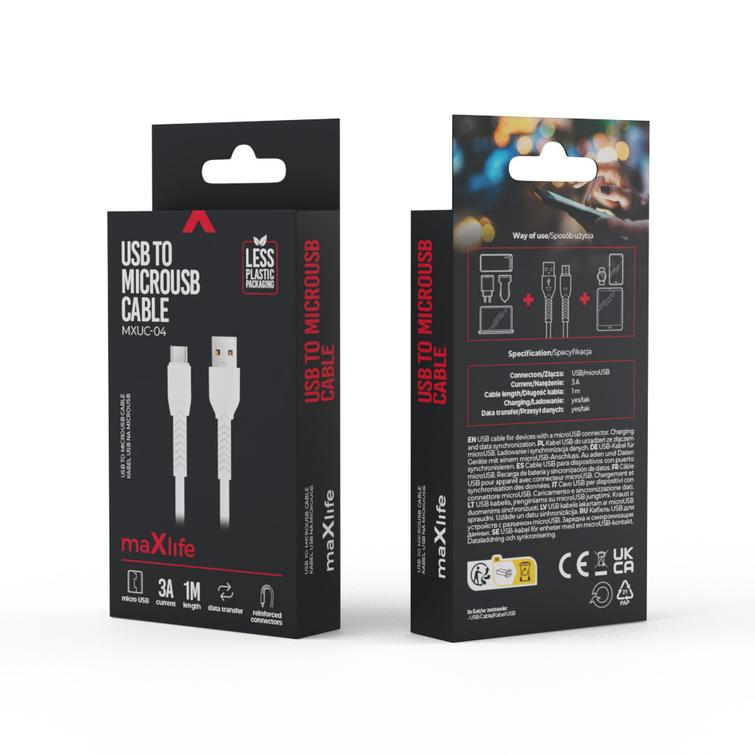 Maxlife MXUC-04 kaapeli USB - microUSB 1,0 m 3A valkoinen