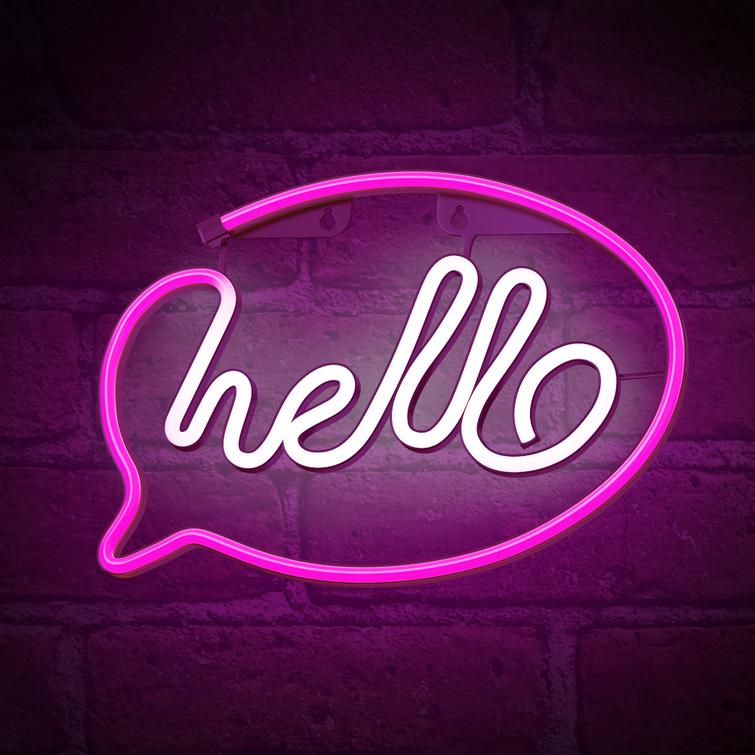 Neon LED-valo HELLO pinkki valkoinen lepakko + USB FLNE15 Forever Light