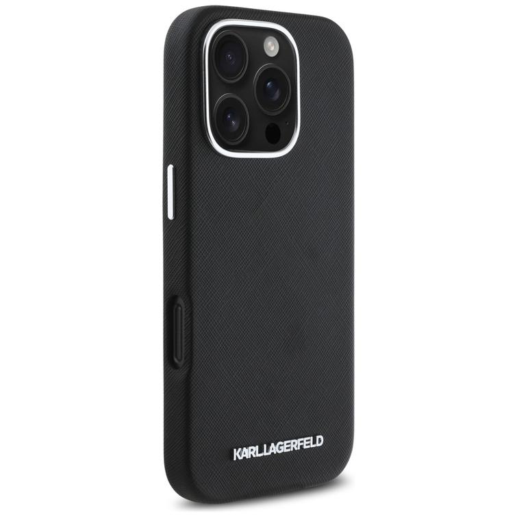 Karl Lagerfeld Hardcase MagSafe FW Saffiano Metal Logo -suojakuori iPhone 16 Pro 6,3":lle, musta