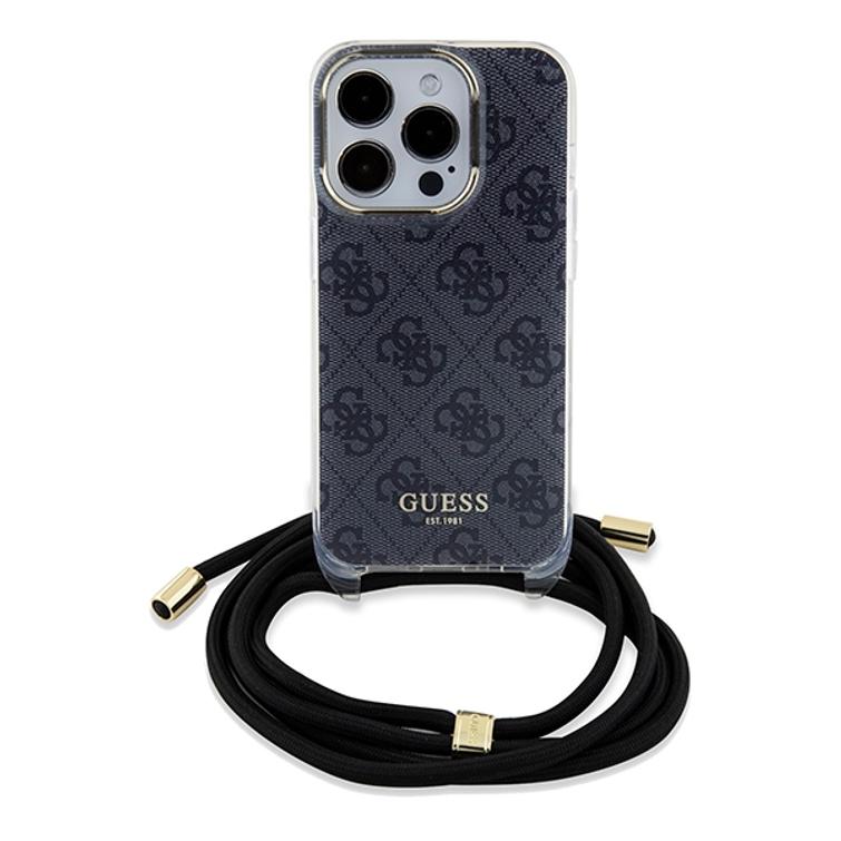 Guess iPhone 15 Pro 6,1" suojakuori GUHCP15LHC4SEK musta HC CROSSBODY CORD 4G PRINT