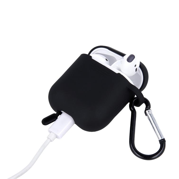 Kotelo Airpodeille / Airpods 2:lle, musta, koukulla