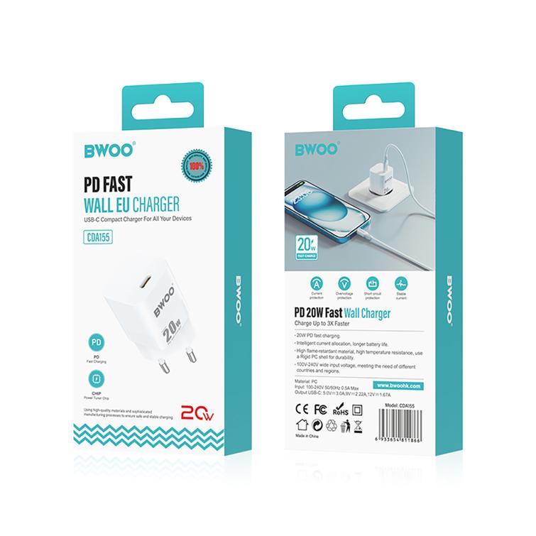 BWOO CDA155 PD -seinälaturi 1x USB-C-portti 1A 20W valkoinen