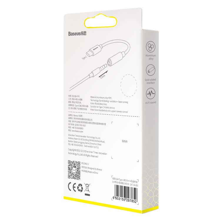 Baseus-sovitin L54 USB-C - 3,5 mm liit&auml;nt&auml;, tummanharmaa