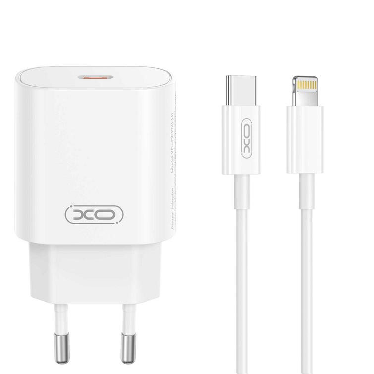 XO sein&auml;laturi CE25 PD 25W 1x USB-C valkoinen + USB-C-kaapeli - Lightning