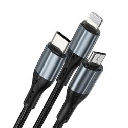 BWOO 3-in-1 -kaapeli USB - USB-C, Lightning, Micro USB 1m 3A X274 musta