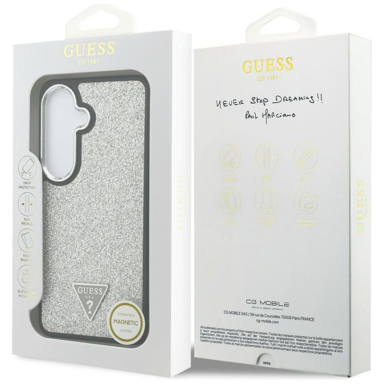 Guess case Fixed Glitter Triangle MagSafe for Samsung Galaxy S26 silver