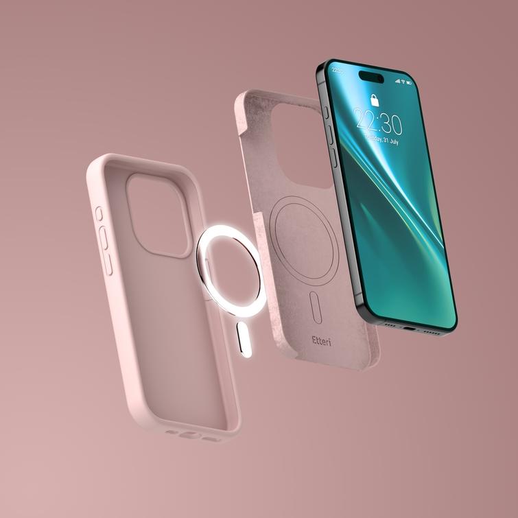 Etteri Silicone Mag kotelo iPhone 12 / 12 Pro 6,1" vaaleanpunaiselle