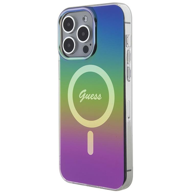Guess iPhone 15 Pro 6,1" -puhelimen suojakuori GUHMP15LHITSK, musta, HC IML Magsafe Iridescent -suojakuori.