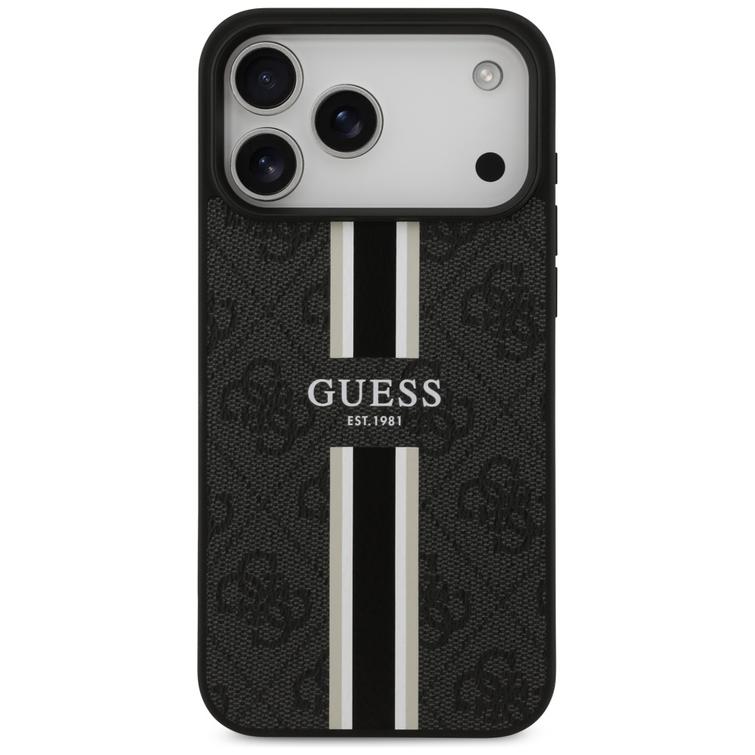 Guess 4G Printed Stripes MagSafe -suojakuori iPhone 17 Pro Maxille, musta