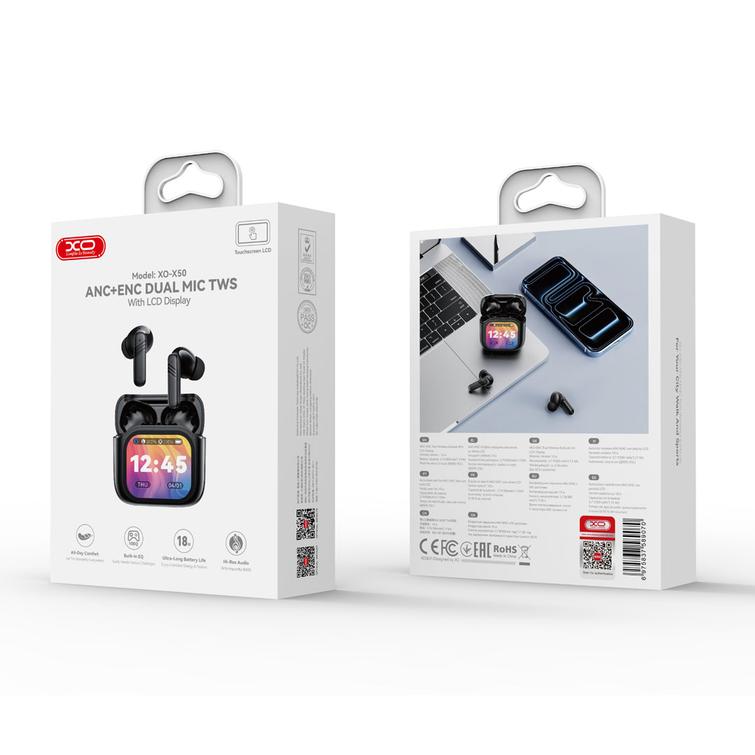 XO Bluetooth earphones X50 TWS LCD black ANC + ENC dual mic