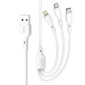 XO kaapeli NB230 3w1 USB - Lightning + USB-C + microUSB 1,0m 2,4A valkoinen