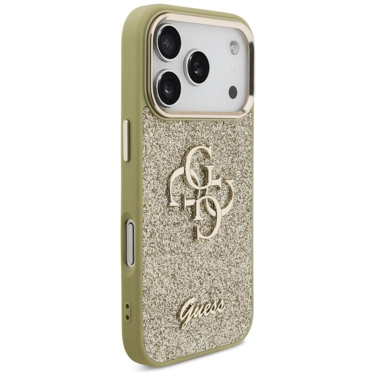 Guess Fixed Glitter Big 4G Metal Frame -suojakuori iPhone 17 Prolle, kulta