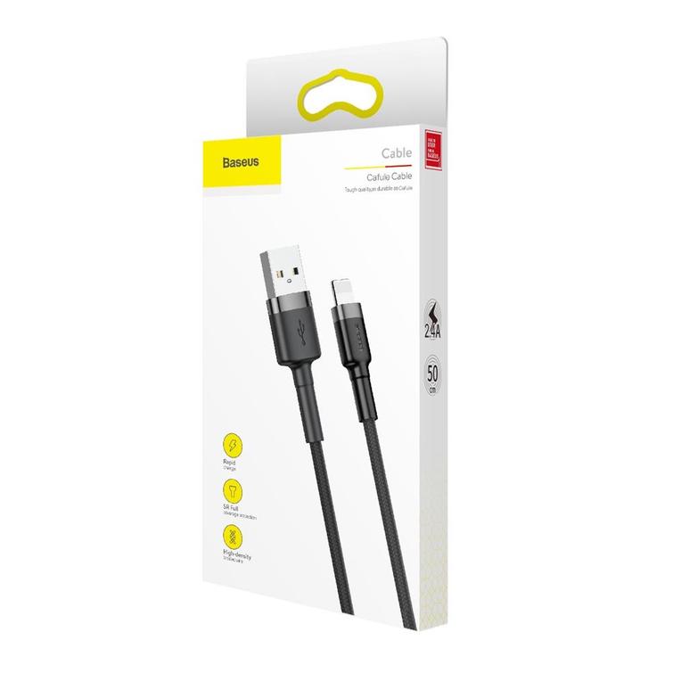 Baseus Cafule USB-Lightning-kaapeli 0,5 m 2,4A harmaanmusta