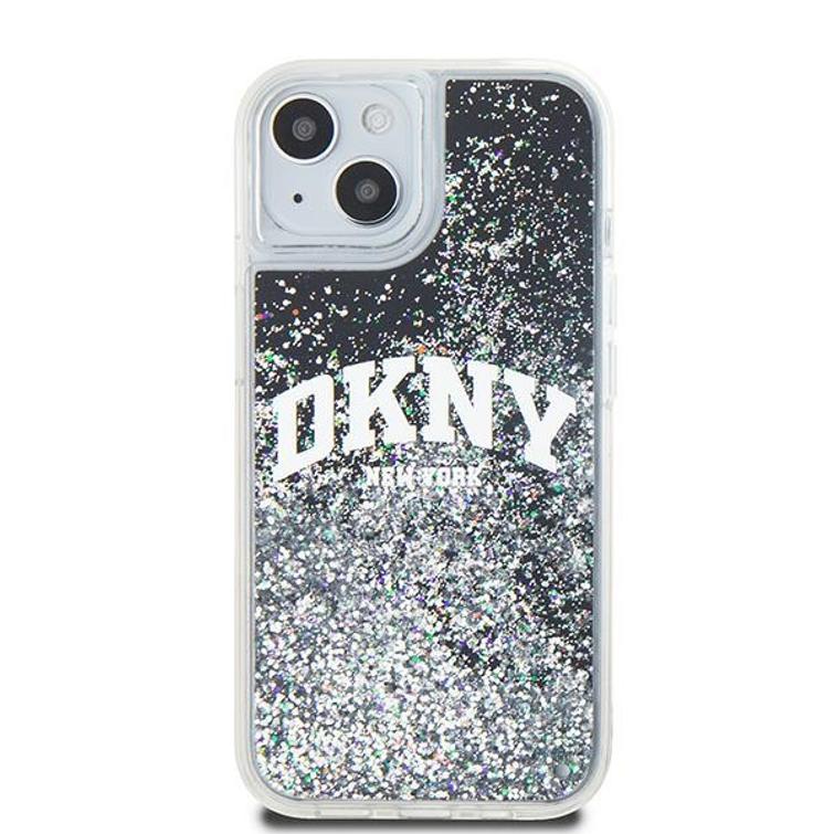 DKNY-kotelo iPhone 15 Plus 6,7":lle DKHCP15MLBNAEK mustat nestekimalteet kaarilogolla