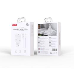 XO-sein&auml;laturi CE36 PD 45W 1x USB-C 1x USB valkoinen + USB-C-kaapeli - USB-C
