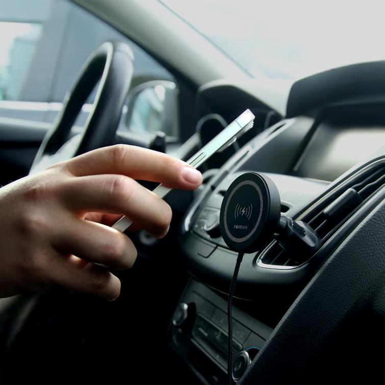 Forever auton pidike tuuletusritil&auml;&auml;n MACH-300 magneettinen langattomalla latauksella musta Qi2 15W