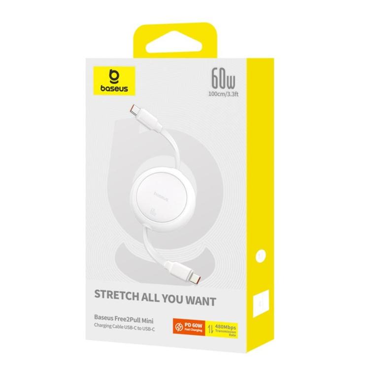 Baseus Free2Pull Mini -latauskaapeli USB-C - USB-C 60W 1m Kuunvalkoinen
