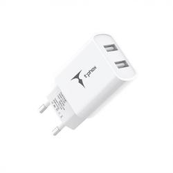 T-PHOX WALL CHARGER POCKET SERIES 2xUSB TCC-224 12W + USB-C CABLE WHITE