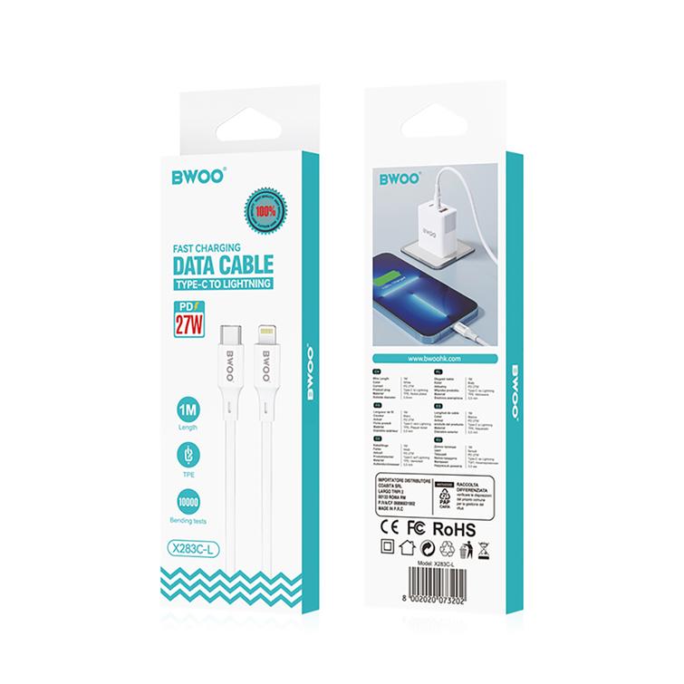 BWOO-kaapeli USB-C - Lightning 1m 27W ABS + TPE X283 C-L valkoinen