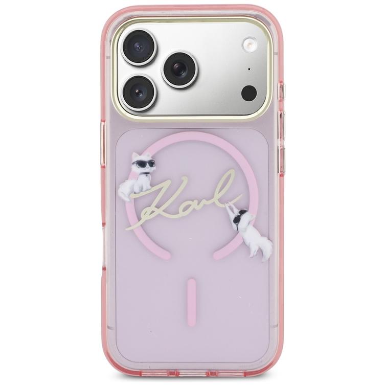 Karl Lagerfeld kotelo iPhone 17 Pro Max 6,9" IML Choupettes Karl Script Logo MagSafe vaaleanpunainen