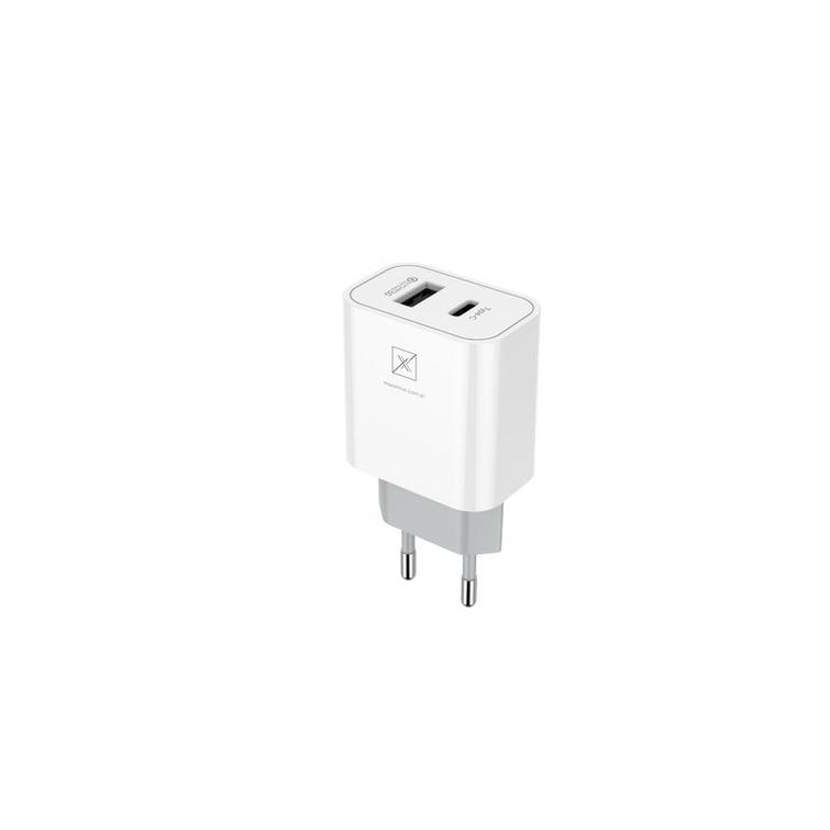 WALL CHARGER MX ALFA 20W PD+QC, USB-A+C + C/C CABLE 20W PD, WHITE