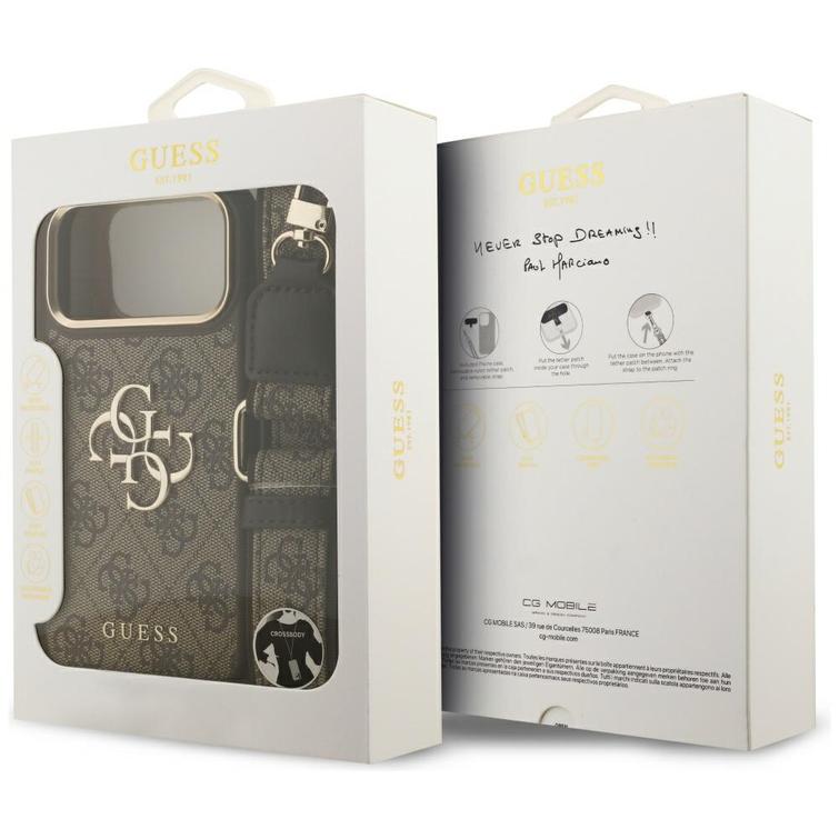 Guess 4G Big 4G Classic Logo Big Strap Metal Buttons -suojakuori iPhone 17 Pro Maxille, ruskea
