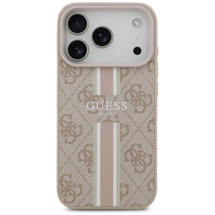 Guess 4G Printed Stripes MagSafe -kotelo iPhone 17 Prolle, pinkki