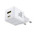 Baseus Palm Fast Charger Wall Charger 30W USB-C USB-A EU Moon White