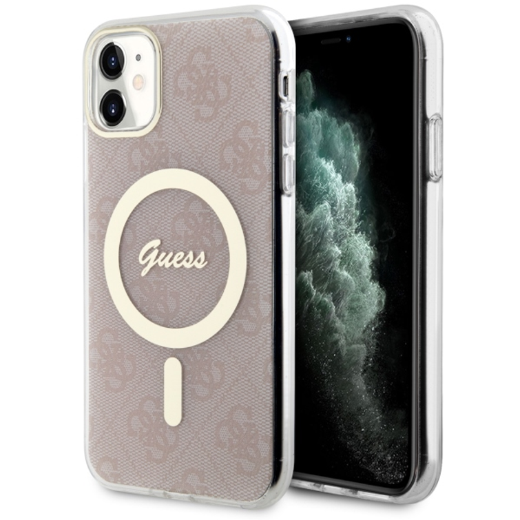 Guess iPhone 11 -suojakuori GUHMN61H4STP, pinkki, kovakuori, Magsafe IML 4G