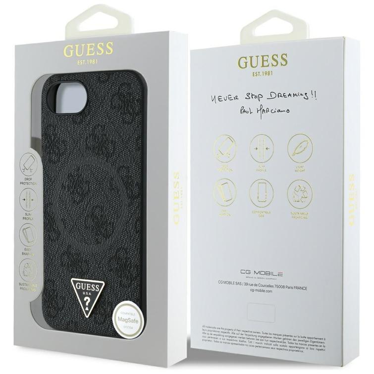 Guess HC MagSafe PU 4G Ring Triangle Logo -suojakuori iPhone 16e:lle, musta