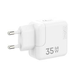 WALL CHARGER MX BURST GaN PD 35W, 2xUSB-C + C/C PD CABLE 65W WHITE