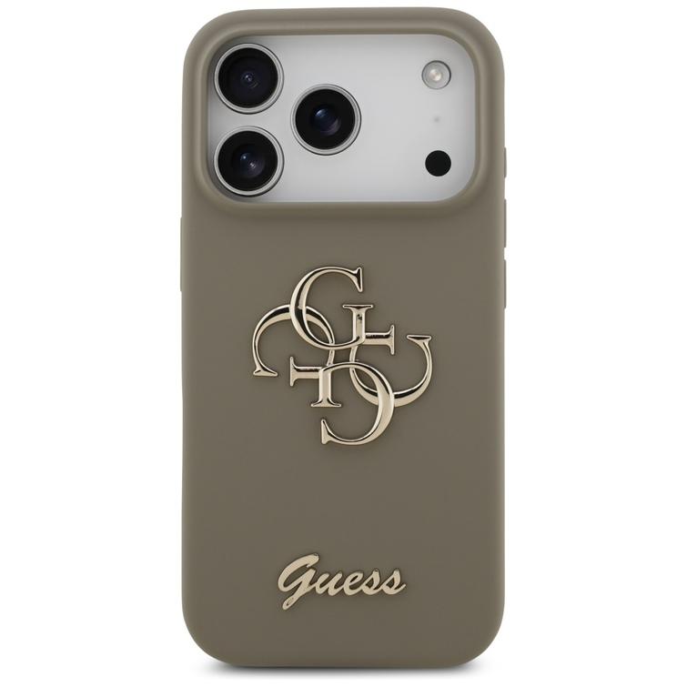 Guess Silicone Big 4G Script -suojakuori iPhone 17 Pro Maxille, ruskea