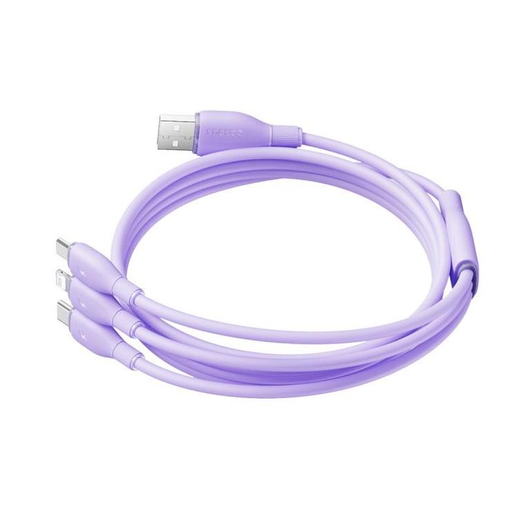 Baseus Ultra Fast One-for-Three -pikalatauskaapeli USB-A - M+L+C 3.5A 1.3m Nebula Purple