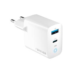 Forever TC-06-20AC PD QC laturi 1x USB-C 1x USB 20W valkoinen