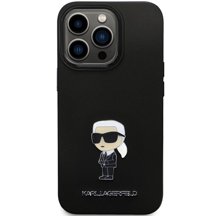 Karl Lagerfeld -suojakuori iPhone 14 Pro 6,1" KLHCP14LSMHKNPK musta HC silikoni Ikonik Metal Pin