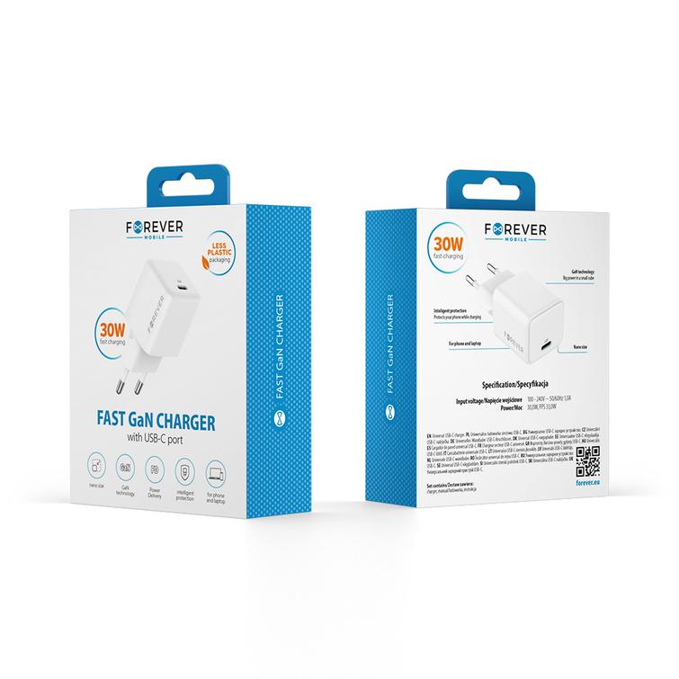 Forever TC-08-30C GaN PD laturi 1x USB-C 30W valkoinen