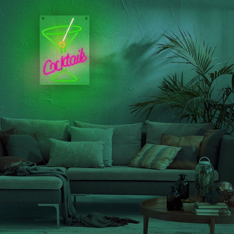 Neon PLEXI LED COCKTAILS -valot, pinkki, vihre&auml; FPNE02X Forever Light
