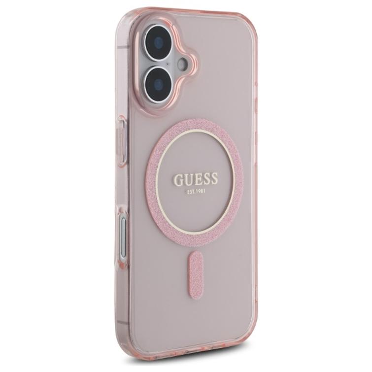 Guess HC MagSafe IML Glitter Circle -suojakuori iPhone 16 6,1":lle, pinkki