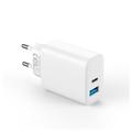 Forever TC-07-30AC PD QC laturi 1x USB-C 1x USB 30W valkoinen + USB-C - USB-C kaapeli 60W