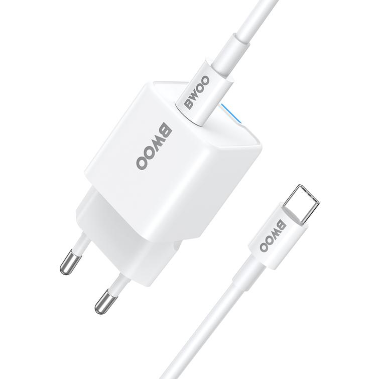 BWOO GaN PD 30W sein&auml;laturi 1x USB-C-portti 60W kaapelilla USB-C 2A valkoinen