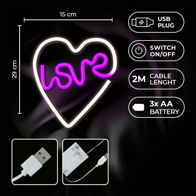 Neon LED Light LOVE HEART purple white NNE02 Neolia