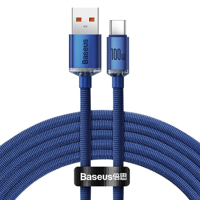 Baseus-kaapeli Crystal Shine USB - USB-C 2,0 m 100W sininen