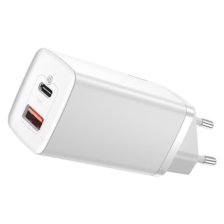 Baseus GaN2 Lite PD -sein&auml;laturi 65W 1x USB-C 1x USB valkoinen