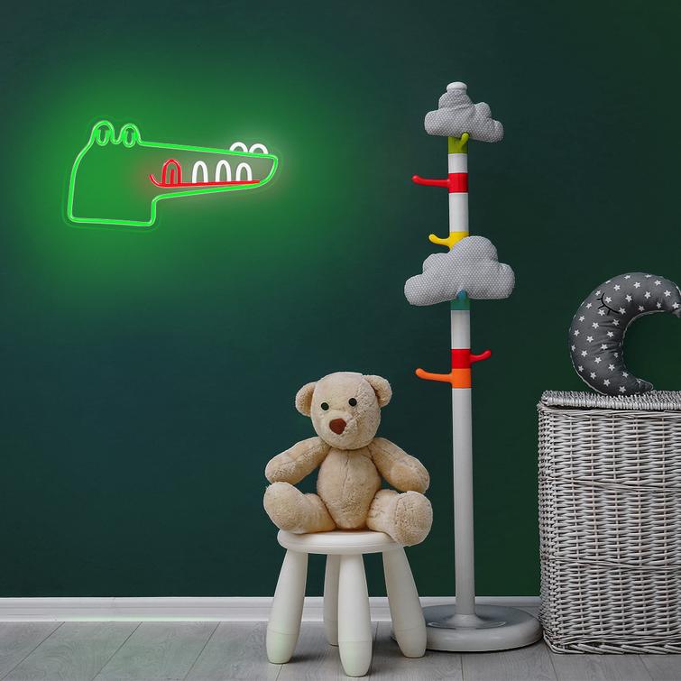 Neon PLEXI LED JURASSIC CROC vihre&auml; FLNJ03 Forever Light