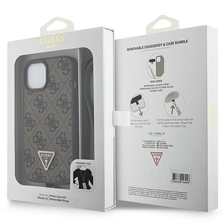 Guess case for iPhone 15 Plus 6,7" GUHCP15MP4TDSCPW brown hardcase Crossbody 4G Metal Logo